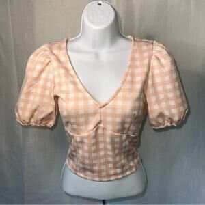Forever 21 NWT Puff Sleeve Cottagecore Gingham Pink Top Size S